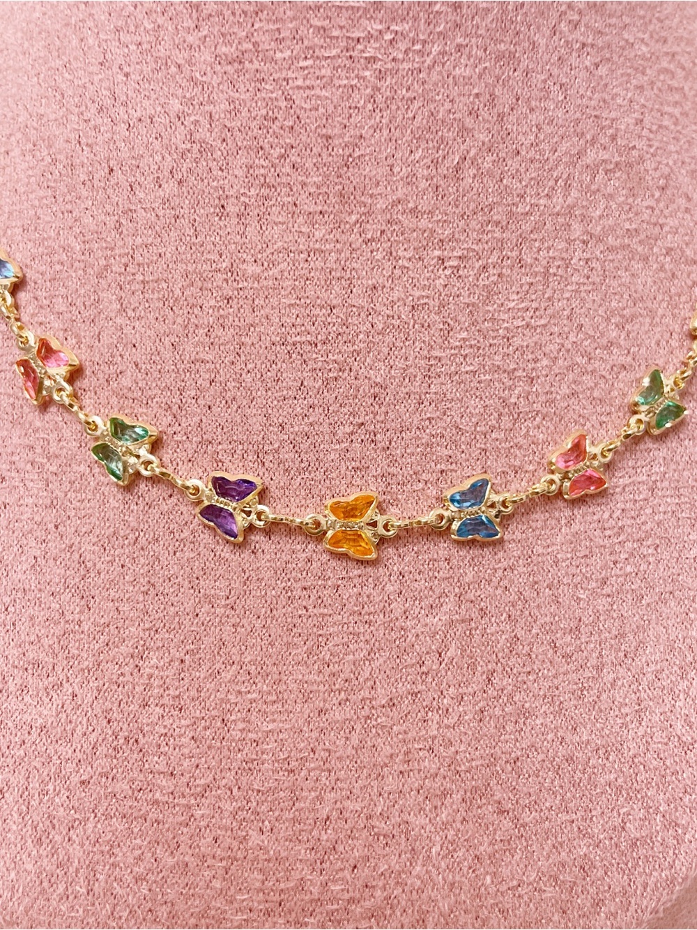 Gold Multi-Color Butterfly Link Necklace